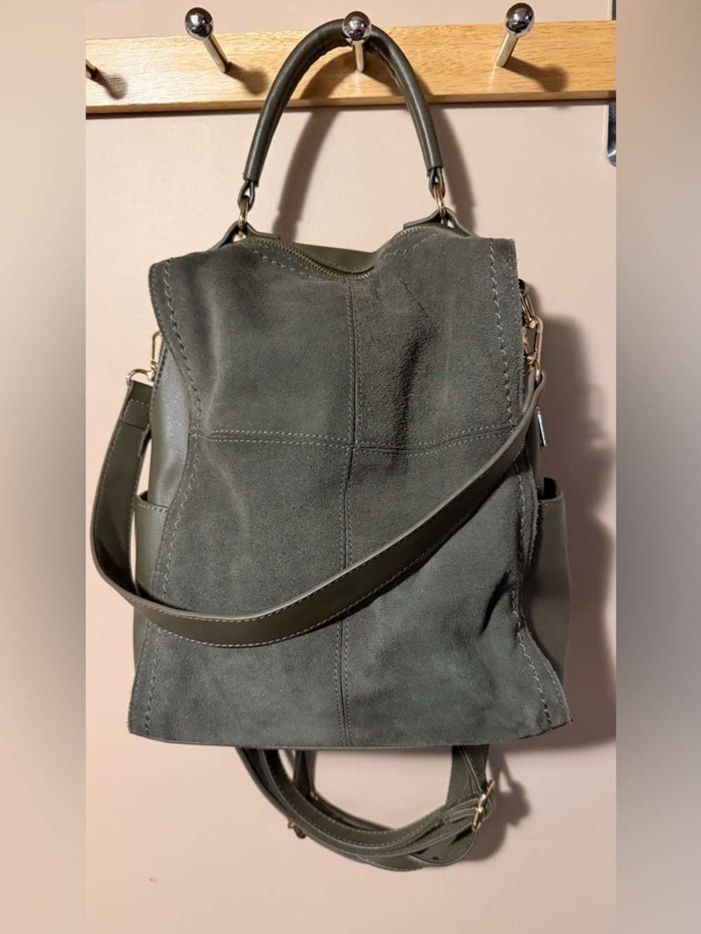 Moda Luxe Olive Suede Convertible Backpack